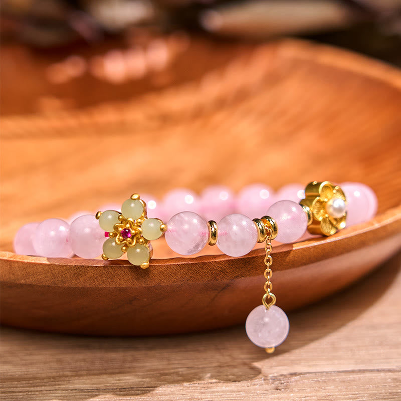 Bracelet de chaleur en cristal rose et citrine de 14 cm