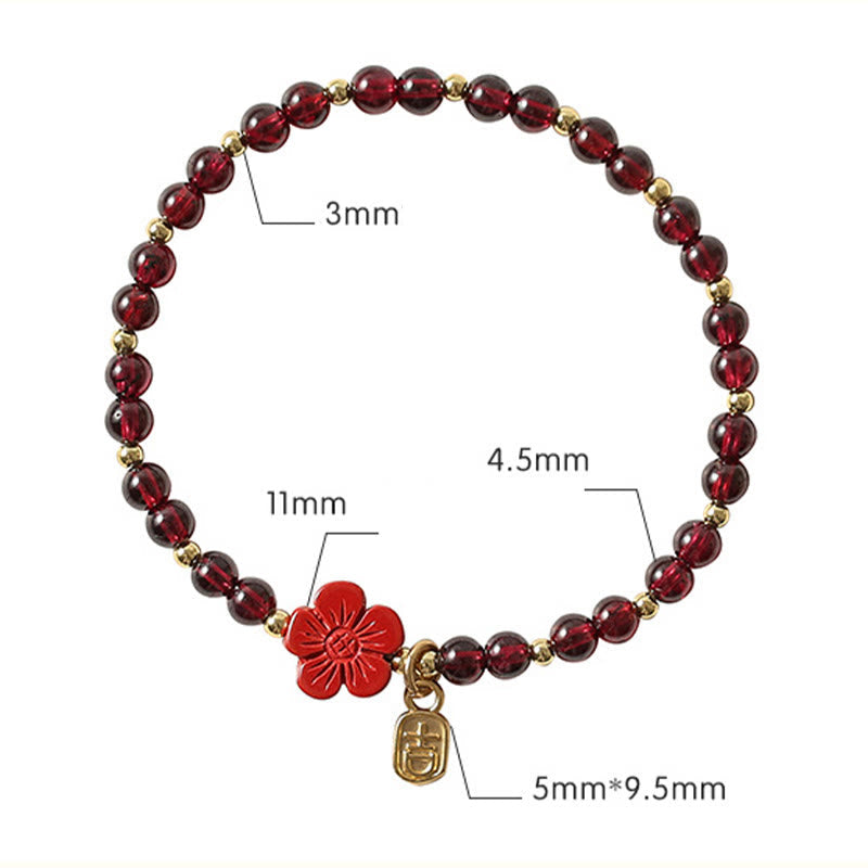 Bracelet Calme Fleur Grenat Cinabre Or 14 carats