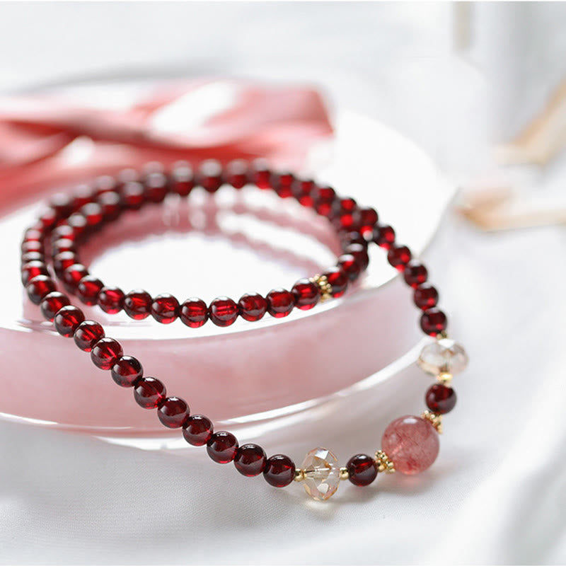 Bracelet de stabilité en or 14 carats, grenat et quartz fraise