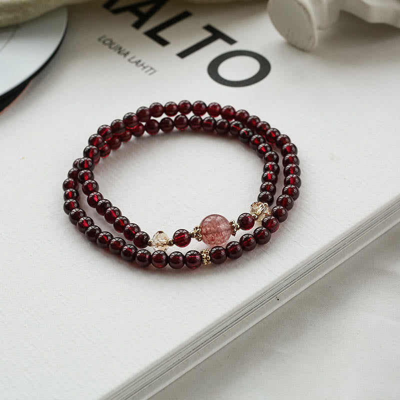 Bracelet de stabilité en or 14 carats, grenat et quartz fraise