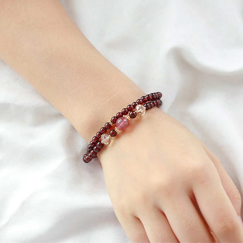 Bracelet de stabilité en or 14 carats, grenat et quartz fraise