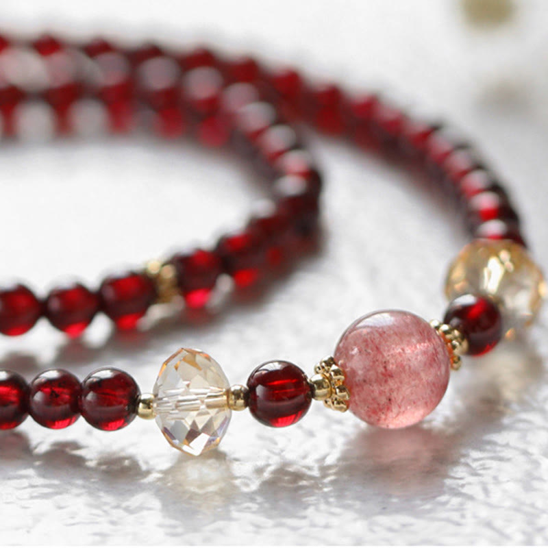 Bracelet de stabilité en or 14 carats, grenat et quartz fraise