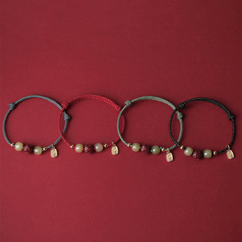 Bracelet porte-bonheur en jade Hetian plaqué or 14 carats