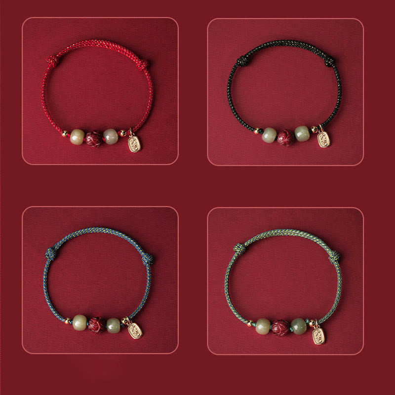 Bracelet porte-bonheur en jade Hetian plaqué or 14 carats