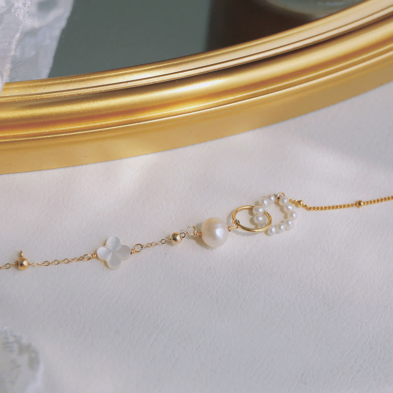 Bracelet double boucle Peace en perles plaqué or 14 carats