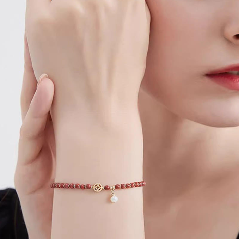 Bracelet de confiance en agate rouge plaqué or 14 carats avec pièce en cuivre