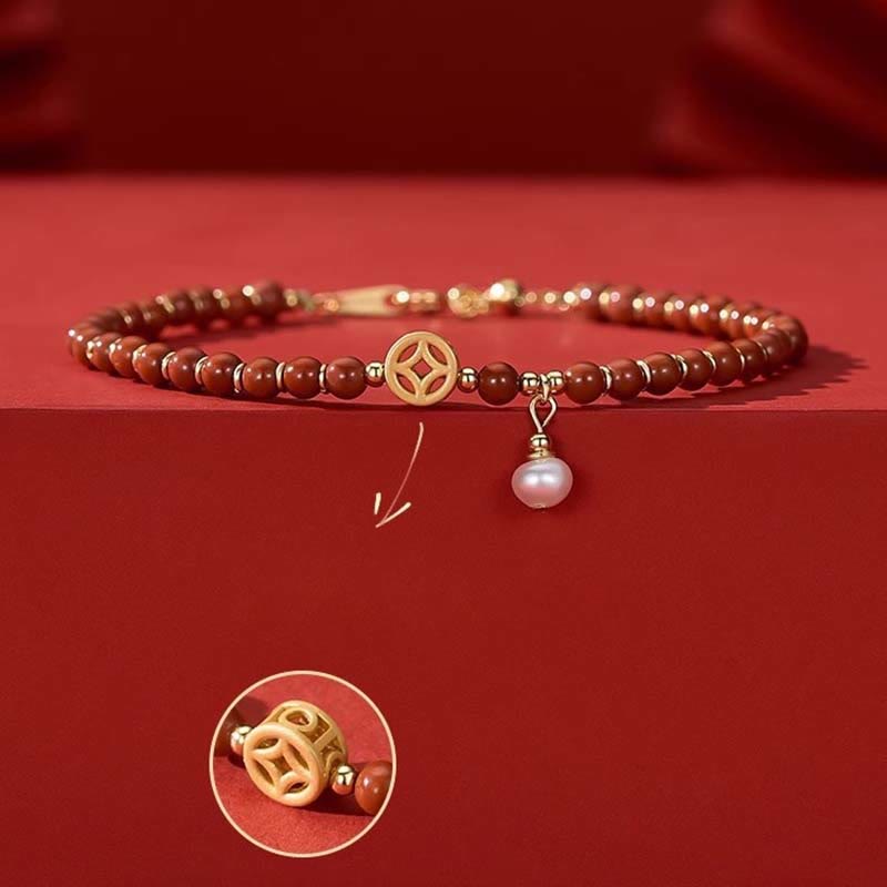 Bracelet de confiance en agate rouge plaqué or 14 carats avec pièce en cuivre