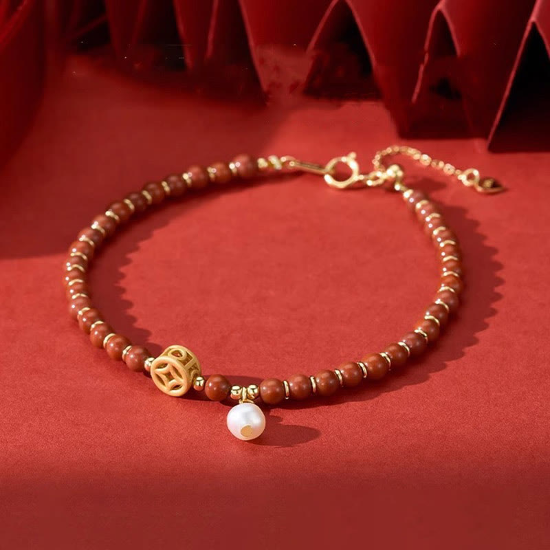 Bracelet de confiance en agate rouge plaqué or 14 carats avec pièce en cuivre