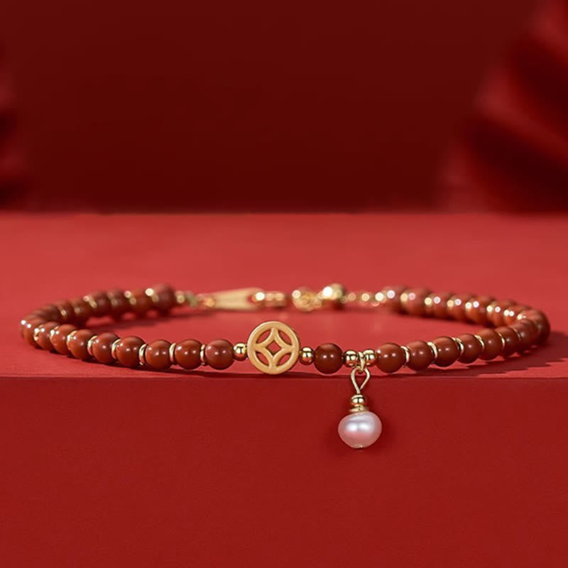 Bracelet de confiance en agate rouge plaqué or 14 carats avec pièce en cuivre