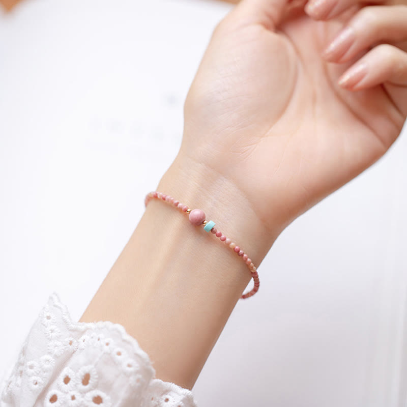 Bracelet chaîne énergétique plaqué or 14 carats avec rhodonite