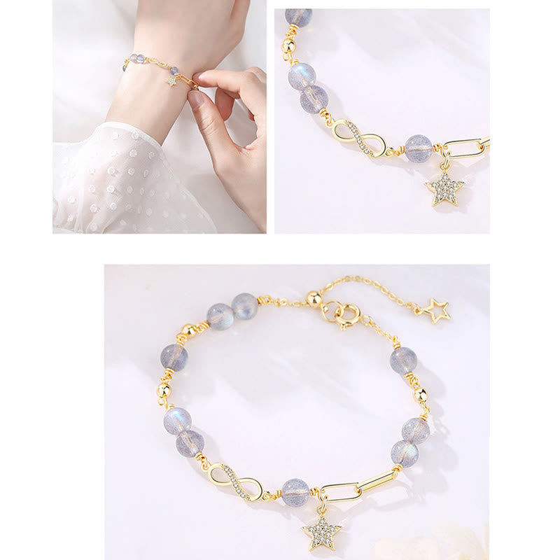 Bracelet Amour éternel en quartz fraise plaqué or 14 carats