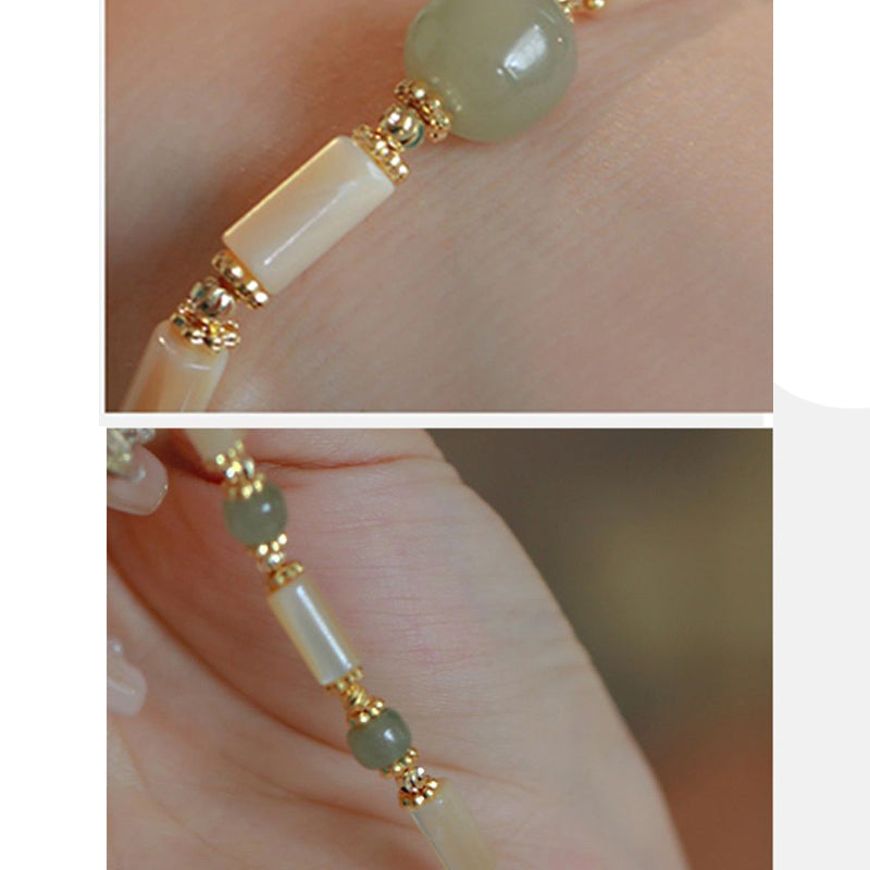 Bracelet en pierre de Tridacna plaqué or 14 carats et jade Hetian en bambou