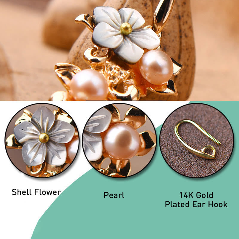 Boucles d'oreilles pendantes en perles de pierre Tridacna plaquées or 14 carats