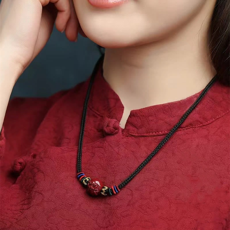 Collier pendentif bénédiction du zodiaque chinois en cinabre de 14 mm