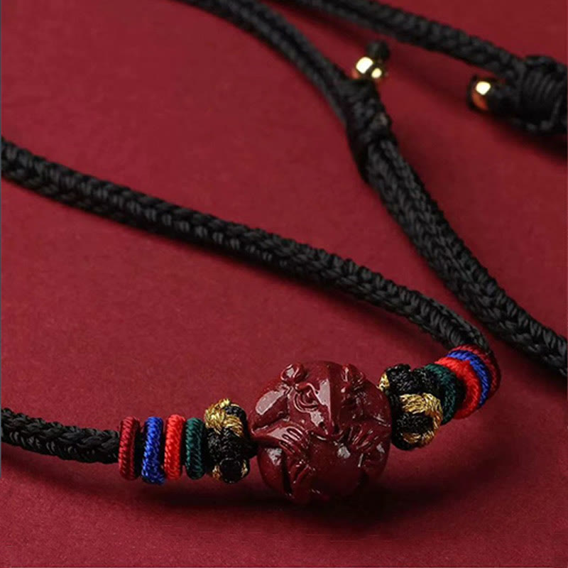 Collier pendentif bénédiction du zodiaque chinois en cinabre de 14 mm