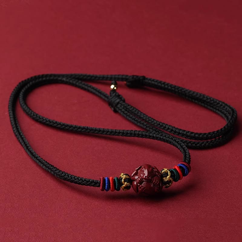 Collier pendentif bénédiction du zodiaque chinois en cinabre de 14 mm