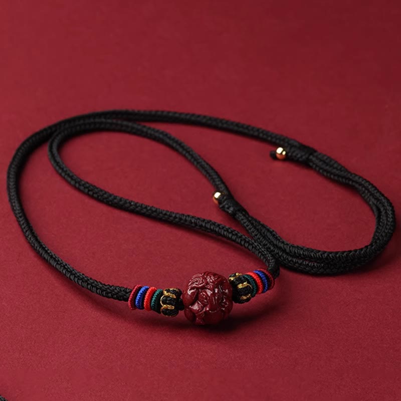 Collier pendentif bénédiction du zodiaque chinois en cinabre de 14 mm