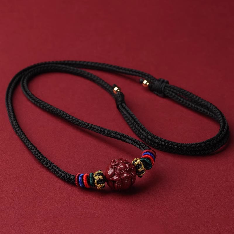 Collier pendentif bénédiction du zodiaque chinois en cinabre de 14 mm