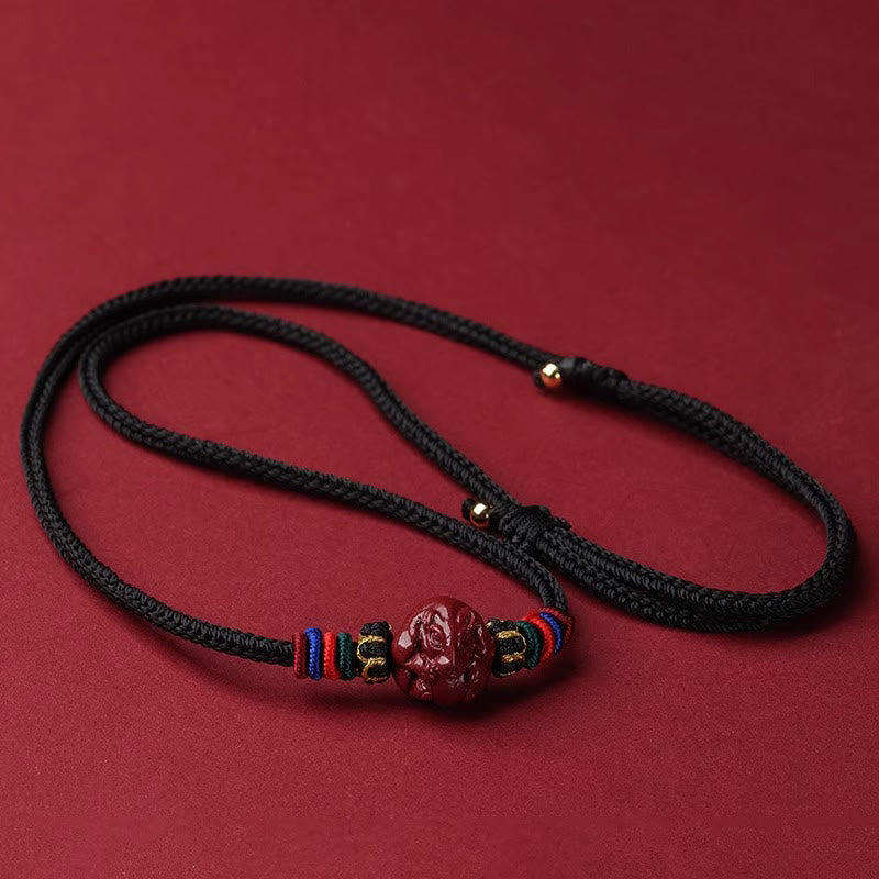 Collier pendentif bénédiction du zodiaque chinois en cinabre de 14 mm