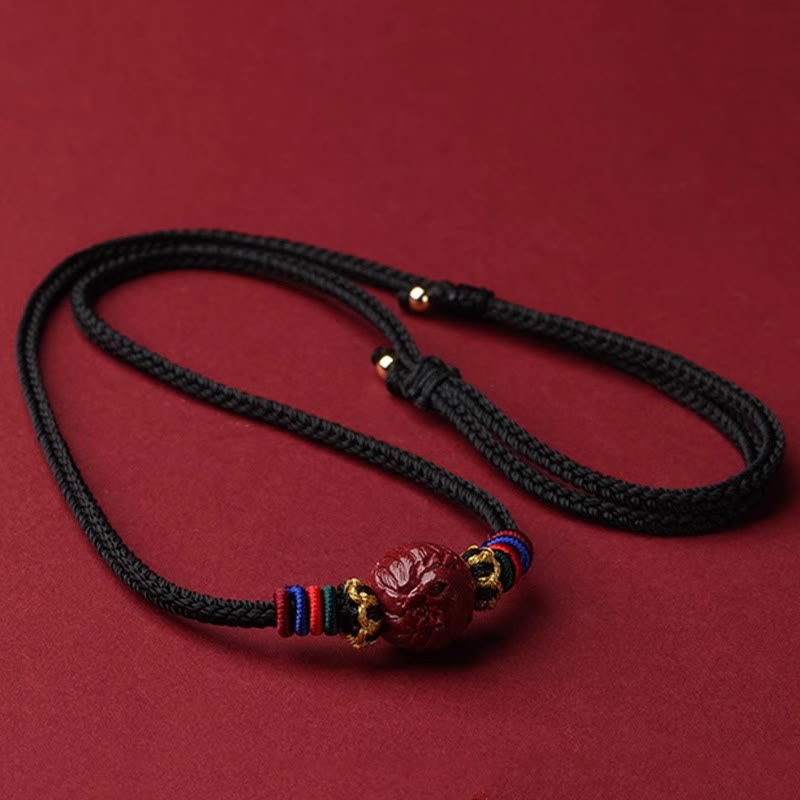 Collier pendentif bénédiction du zodiaque chinois en cinabre de 14 mm