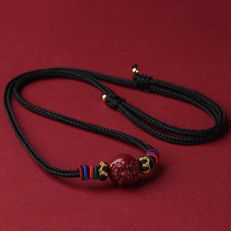 Collier pendentif bénédiction du zodiaque chinois en cinabre de 14 mm