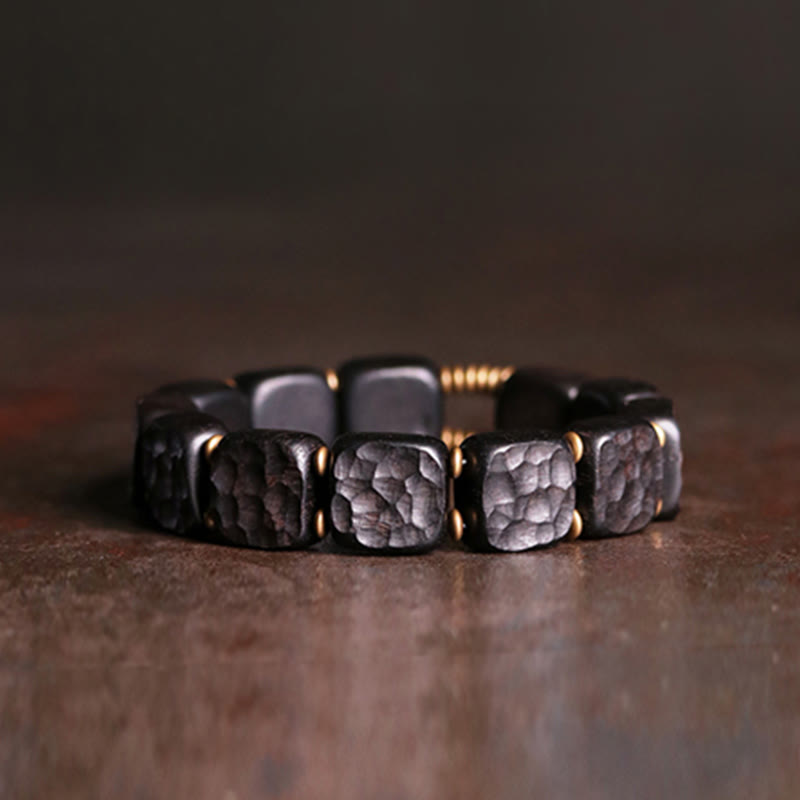 Bracelet spirituel en bois d'ébène et cuivre de 14 mm, équilibre et paix