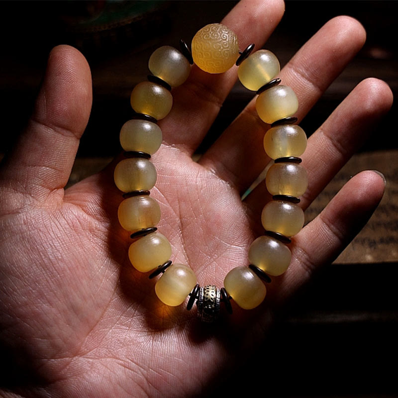Bracelet unisexe en corne de mouton Om Mani Padme Hum 14 mm