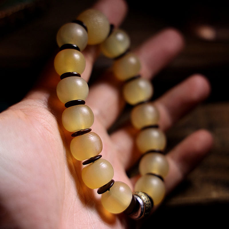 Bracelet unisexe en corne de mouton Om Mani Padme Hum 14 mm