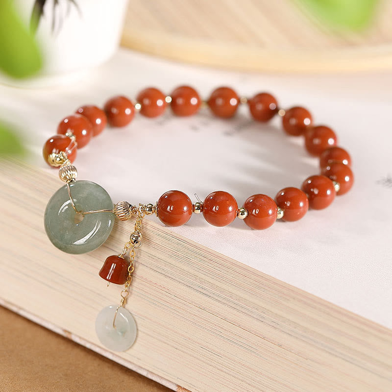 Bracelet de confiance en jade et agate rouge de 14 mm avec boucle de paix