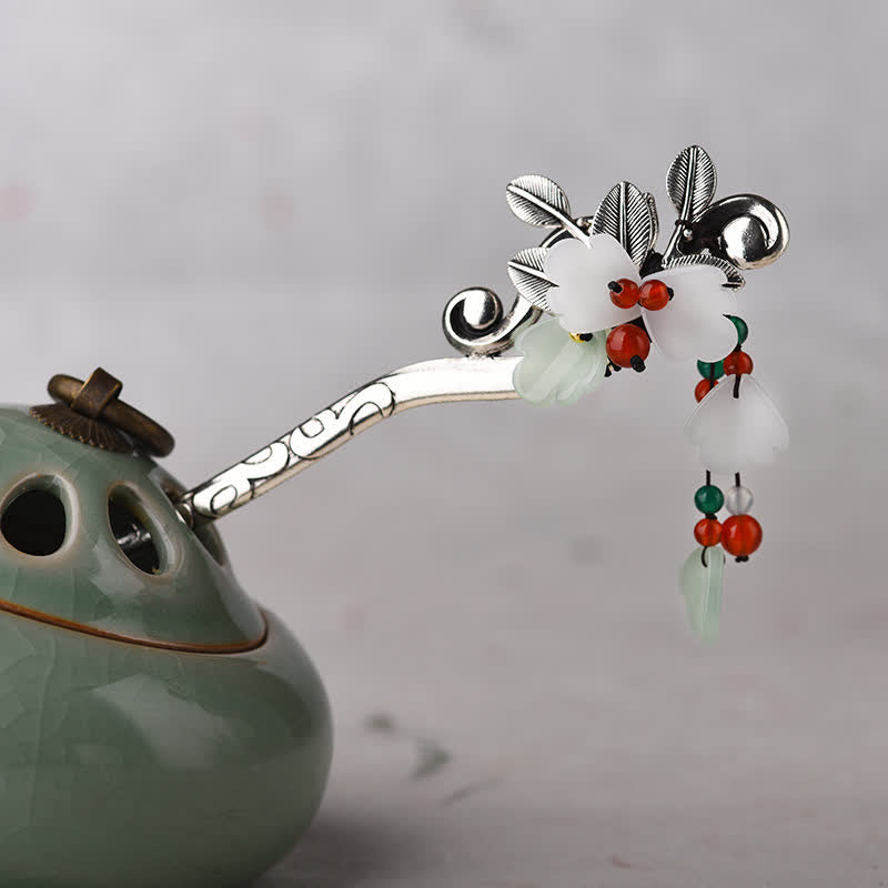 Épingle à cheveux à pompon en agate rouge | Calme, confiance et élégance