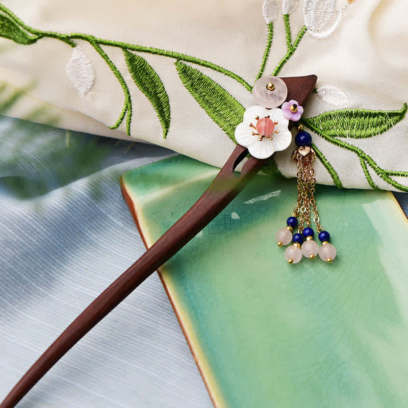 Épingle à cheveux en cristal rose et bois de santal rouge | Charme chinois