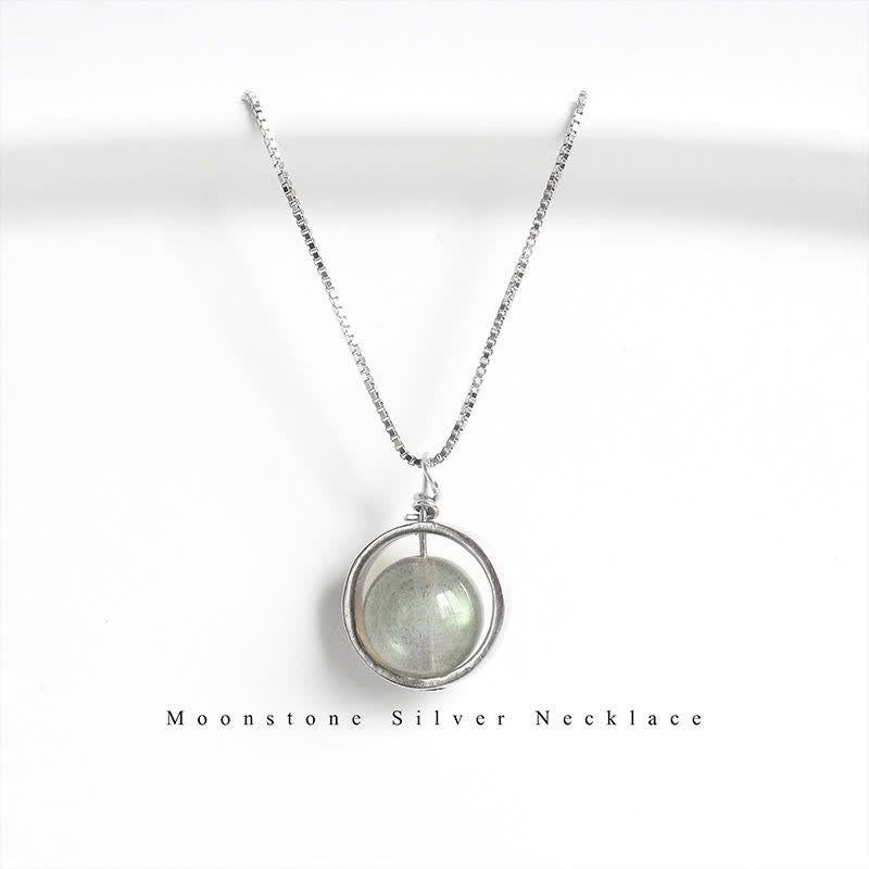 Moonstone Necklace Pendant 925 Sterling Silver Love Planet Rotatable