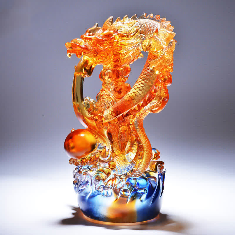 Handmade Liuli Feng Shui Dragon Crystal Art for Success