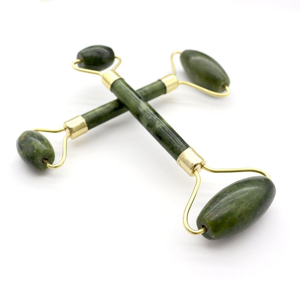 Rouleau de massage facial en pierre de jade verte de 15 cm