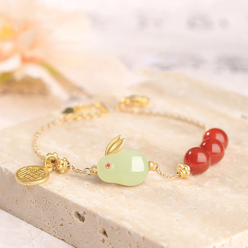 Bracelet porte-bonheur en jade et agate rouge de 15 cm