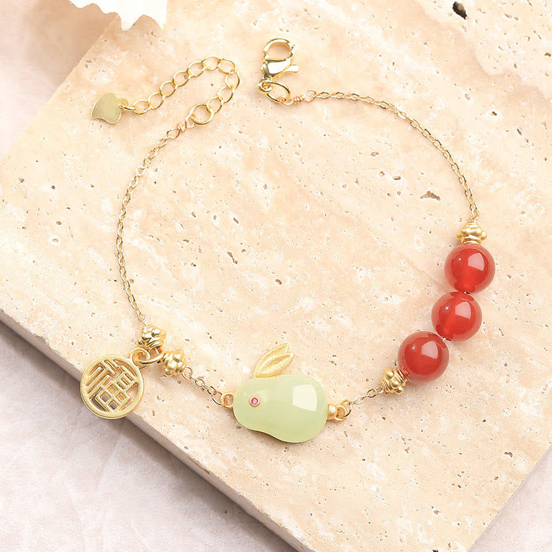 Bracelet porte-bonheur en jade et agate rouge de 15 cm