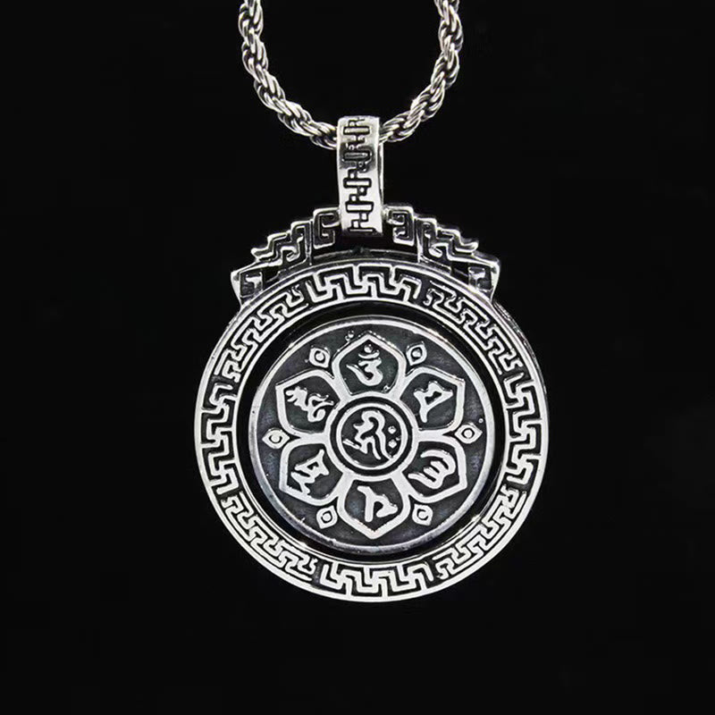 Collier Om Mani Padme Hum | Pendentif rotatif en cuivre et argent