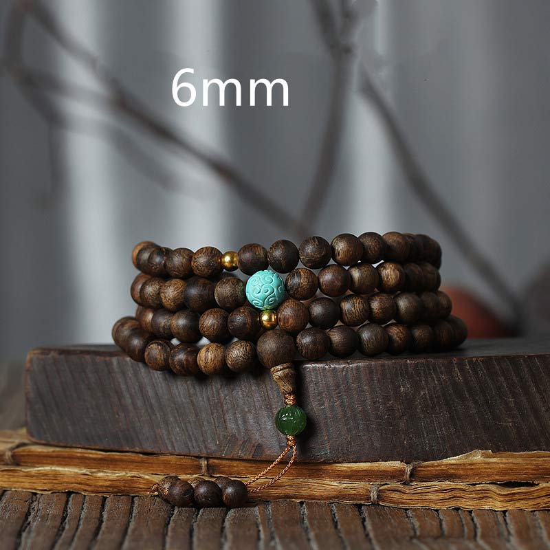 108 Wood Mala Beads Agarwood Turquoise Bracelet for Meditation