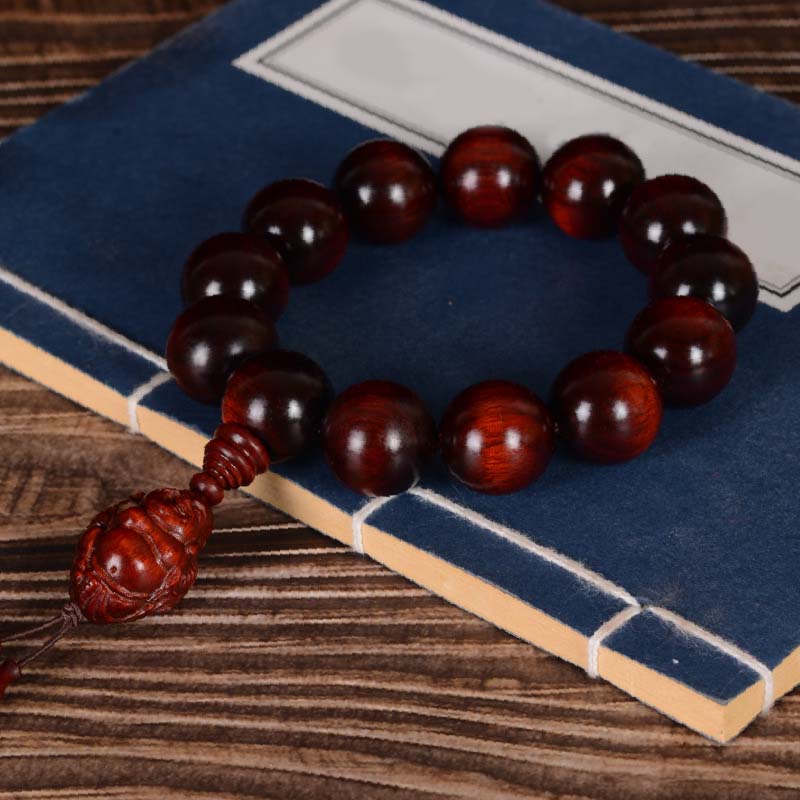 Bracelet de protection Bouddha en bois de santal rouge à petites feuilles de 15 mm