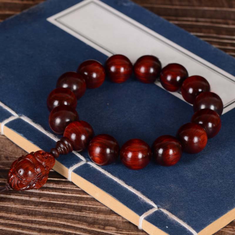 Bracelet de protection Bouddha en bois de santal rouge à petites feuilles de 15 mm