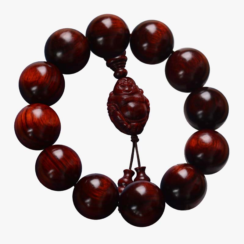 Bracelet de protection Bouddha en bois de santal rouge à petites feuilles de 15 mm