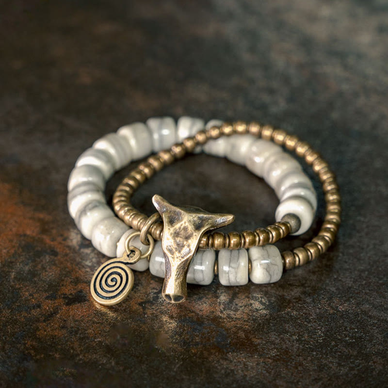 Bracelet spirituel double tour en cuivre et os de yak de 16 à 17,5 cm, équilibre