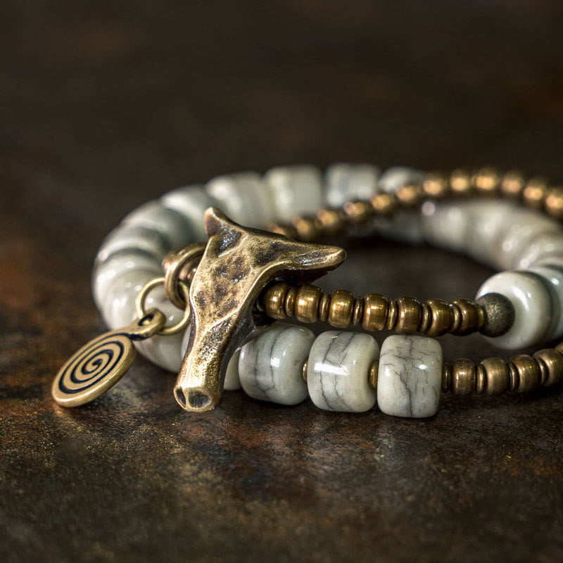 Bracelet spirituel double tour en cuivre et os de yak de 16 à 17,5 cm, équilibre