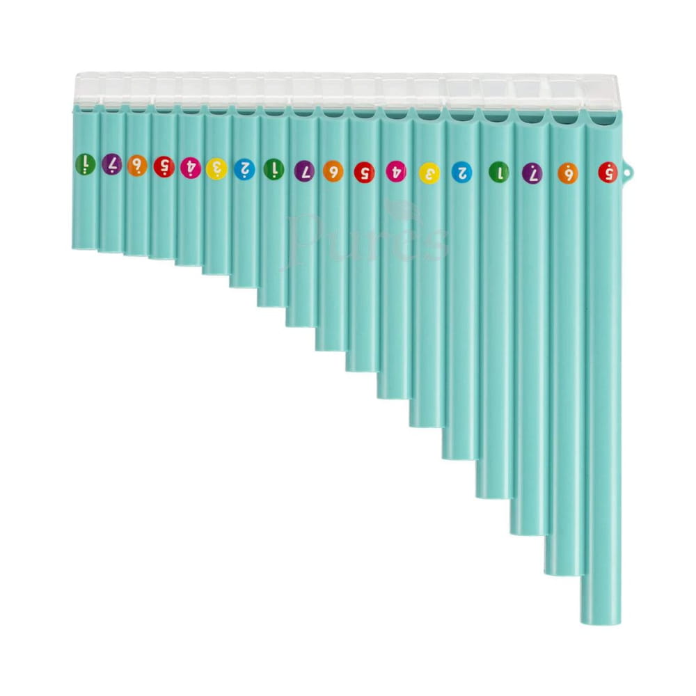 Turquoise 16/18 Pipe Beginner Pan Flute with colorful numbered markers on pipes