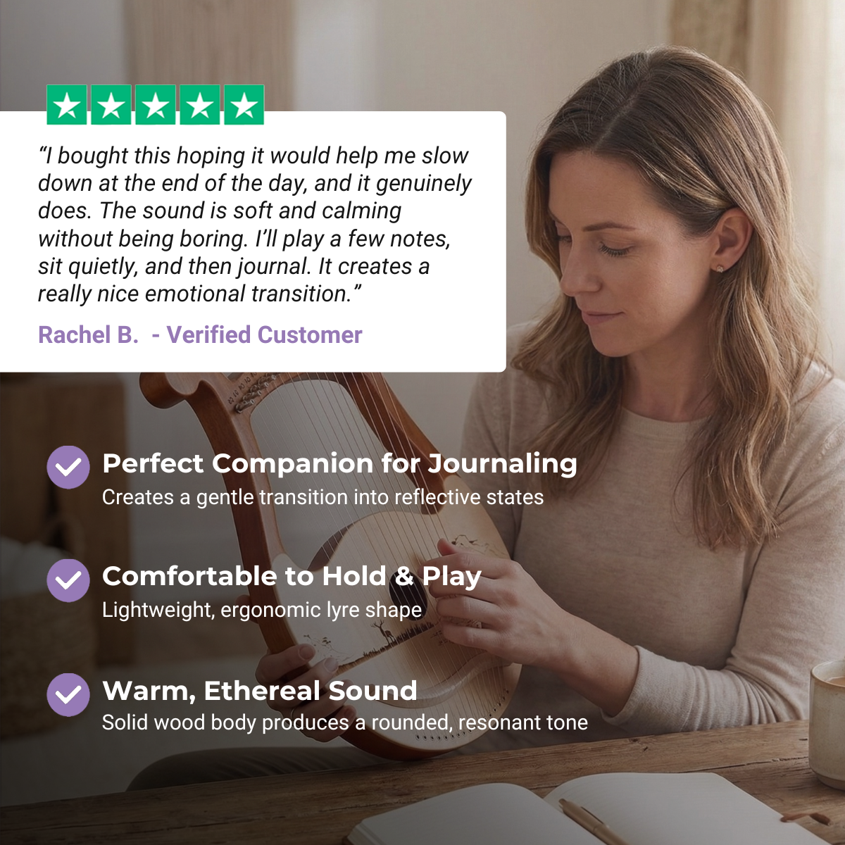 Harpe lyre en acajou à 16 cordes avec clé d'accordage