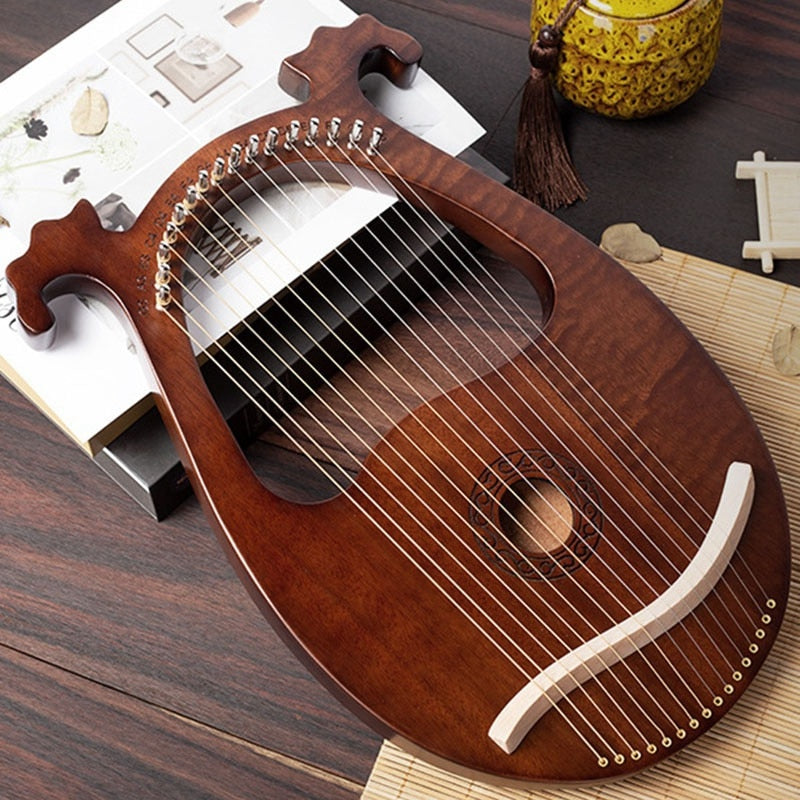 Wooden 16 String Okoume Lyre Harp with Metal Strings and Curved Design Tuning Wrench