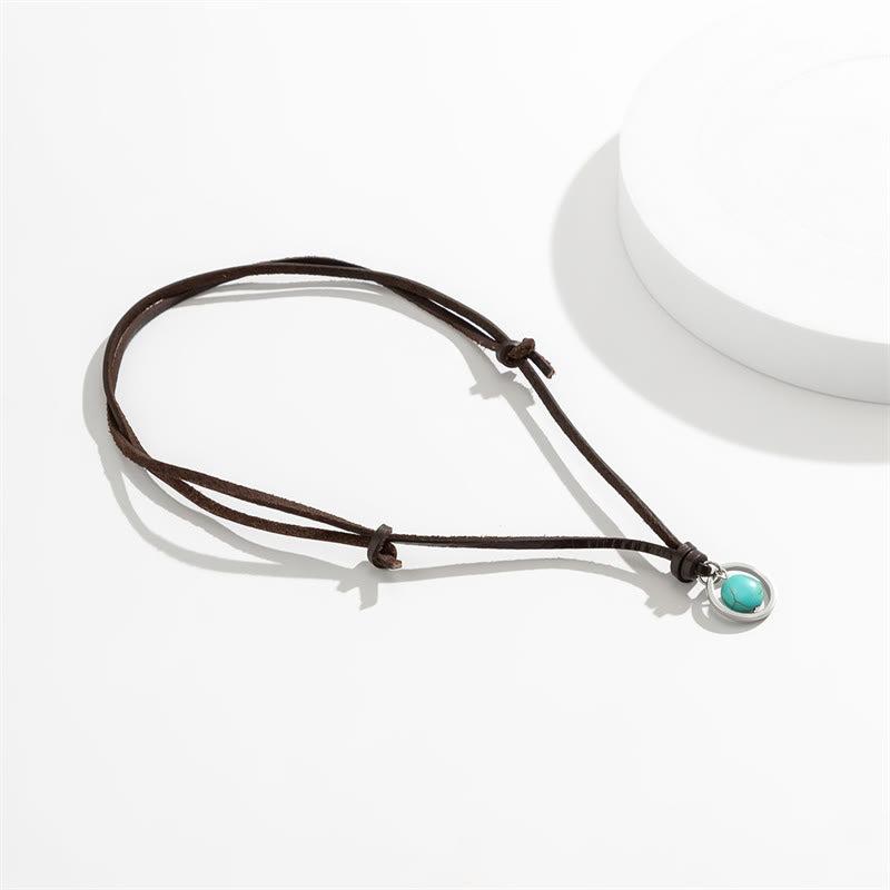 Collier pendentif rond turquoise avec symbole de force de protection