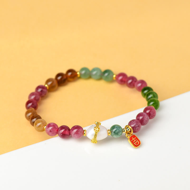 Bracelet de sagesse spirituelle en perles de tourmaline multicolores de 6,5 mm