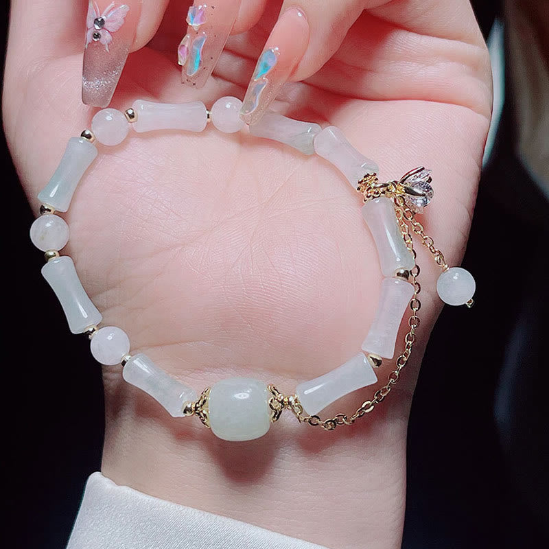 Bracelet porte-bonheur en bambou et jade blanc de Tianshan