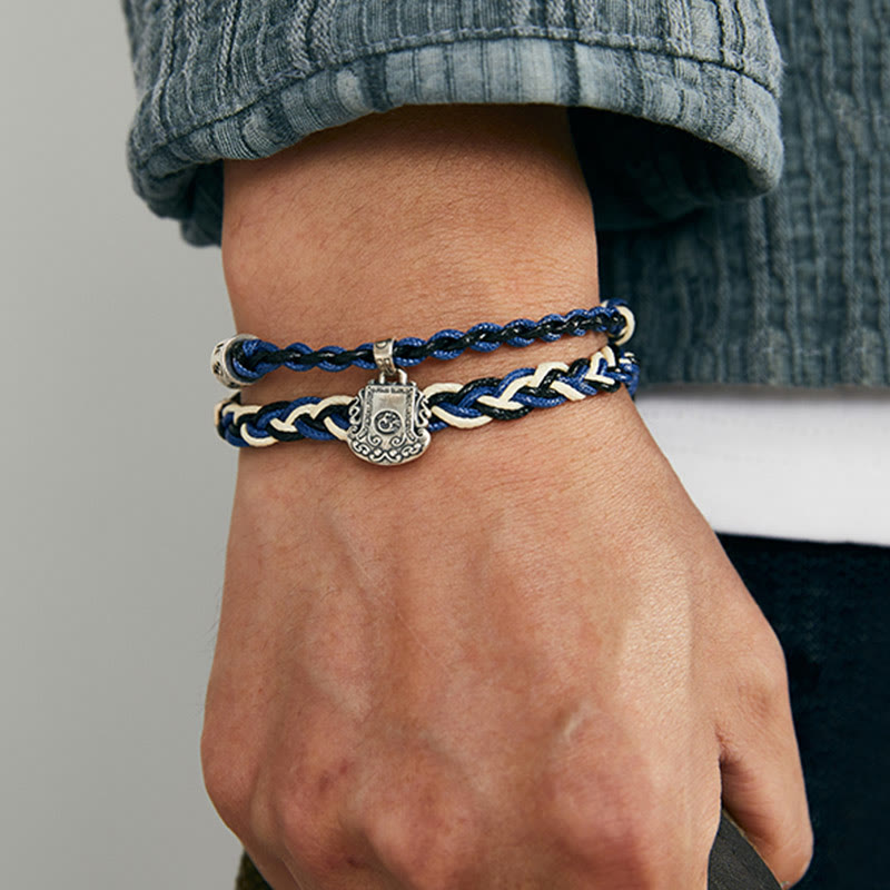 Bracelet de protection Om Mani Padme Hum en argent sterling de 16 cm